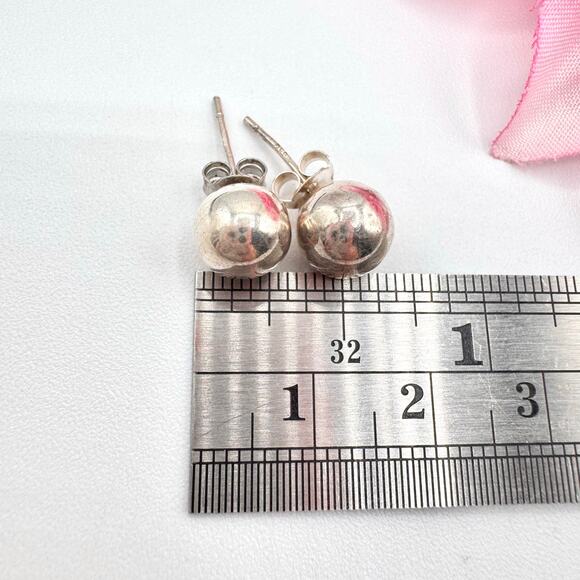Vintage Sterling Silver 925 Ball Sphere Stud Earrings Patina Acid Tested 8 mm - Picture 10 of 12